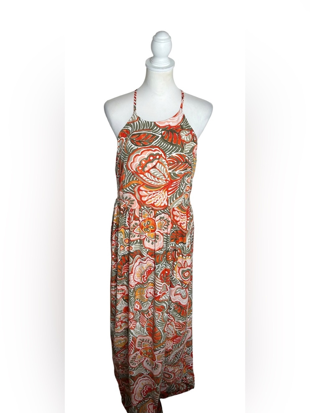 LOFT Floral Halter Maxi Dress Tropical EUC Sz L Resortwear Cruise Beach Wedding